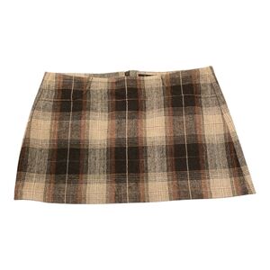 Frenchi Plaid Mini Skirt - Brown and Cream